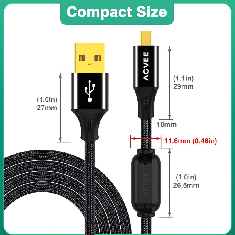 AGVEE 2 Pack 6.6ft USB Mini 8 Pin Charger Transfer Cable for Nikon UC-E6/E16/E17/E23 Camera Coolpix L22 B500 AW100 D750 D3300 D3200 S9500 S9300 S9100 S6800 S6200, Sony Cybershot W830 W800, Black - Image 5